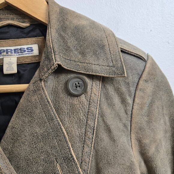 Express Womens Vtg Y2K Moto Brown Genuine Leather Suede Double Breasted Jacket 2 - Picture 4 of 12